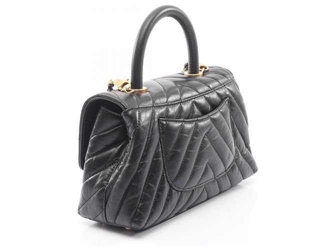 Borsa 2WAY in pelle Chanel Coco Handle Chevron Nero - vista 6