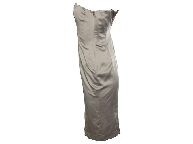 Just cavalli, vestido de cetim tomara que caia com corpete Marrom - vista 2