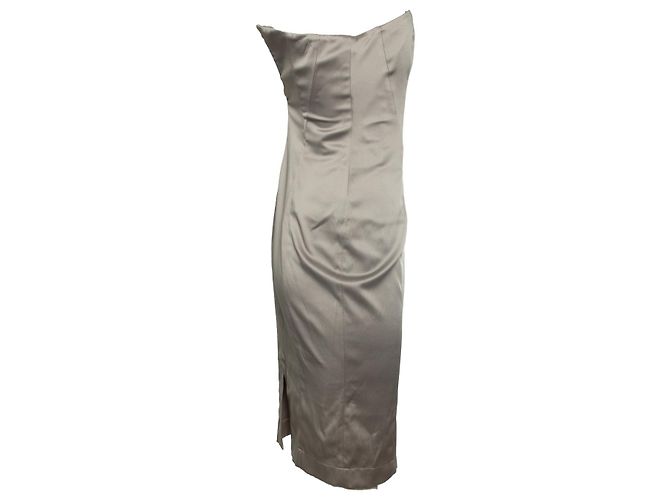 Just cavalli, vestido de cetim tomara que caia com corpete Marrom - vista 4