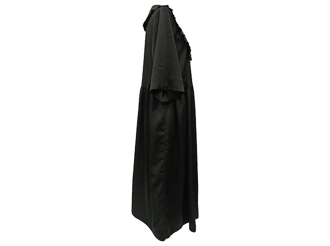 Ganni Maxikleid mit gerafftem Rüschenkragen aus schwarzem Polyester - Ansicht 2