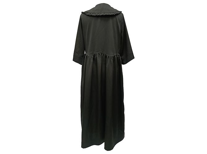 Ganni Maxikleid mit gerafftem Rüschenkragen aus schwarzem Polyester - Ansicht 3