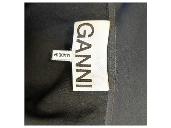Ganni Maxikleid mit gerafftem Rüschenkragen aus schwarzem Polyester - Ansicht 4