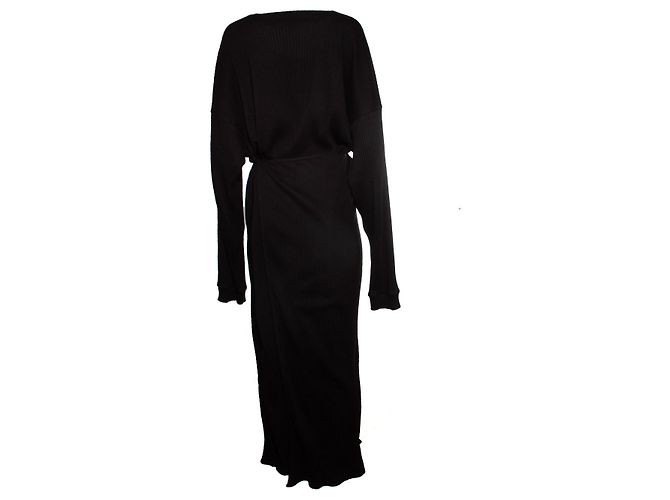 Autre Marque Baserange, geripptes Wickel-Maxikleid Schwarz - Ansicht 3