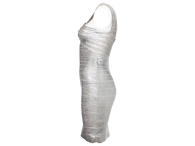 Silbernes Off-Shoulder Bodycon-Kleid Herve Leger by Max Azria Metallisch - Ansicht 2