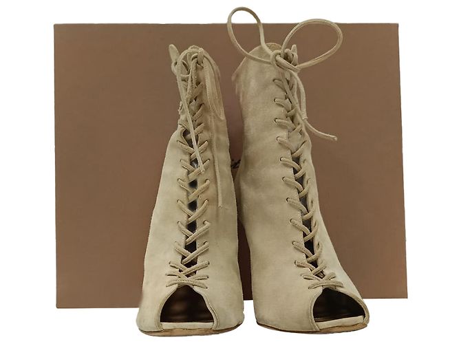 Stivaletti stringati in scamosciato beige Gianvito Rossi - vista 15