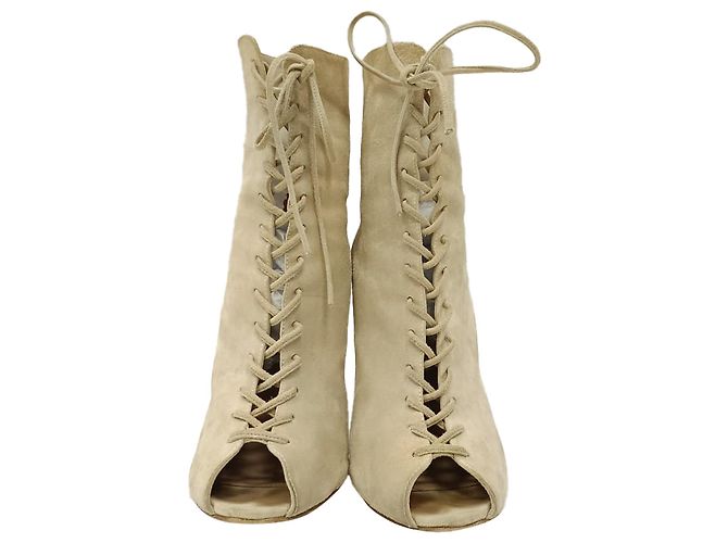 Stivaletti stringati in scamosciato beige Gianvito Rossi - vista 2
