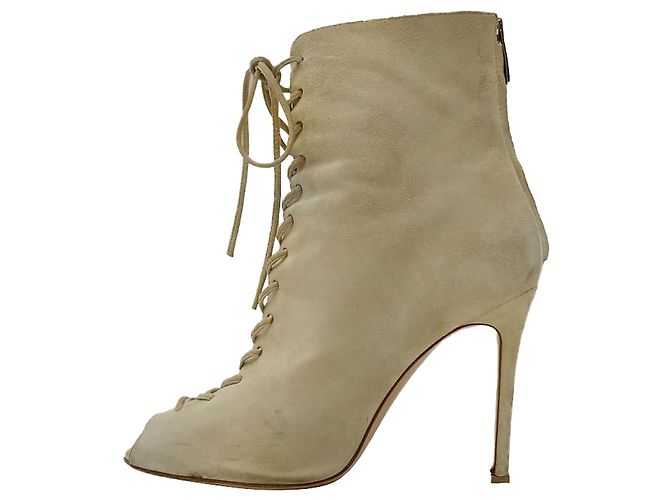Stivaletti stringati in scamosciato beige Gianvito Rossi - vista 4