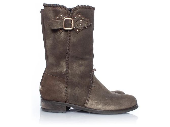 Jimmy Choo, botas biker de ante Verde Caqui - vista 4