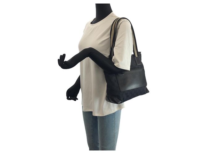 Borsa Tote Gucci GG Canvas e Pelle Nero - vista 7
