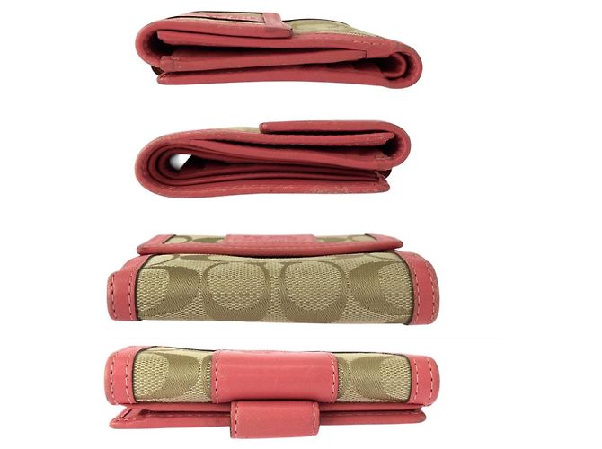 Portafoglio compatto in pelle e tela Coach Rosa - vista 10