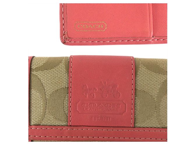 Portafoglio compatto in pelle e tela Coach Rosa - vista 5