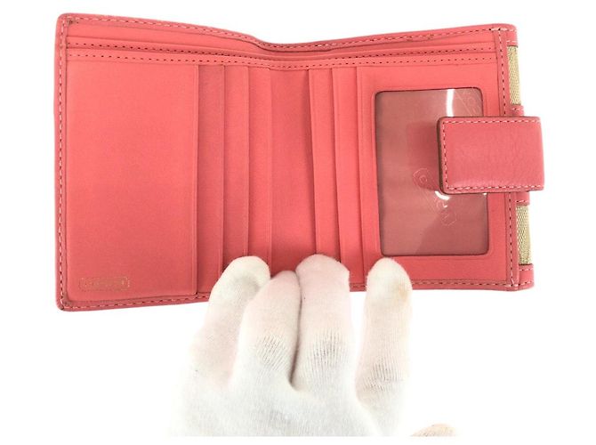 Portafoglio compatto in pelle e tela Coach Rosa - vista 6