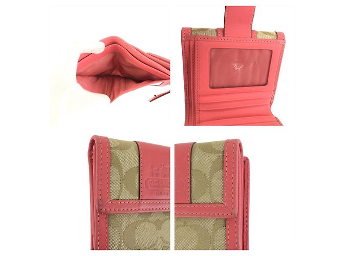 Portafoglio compatto in pelle e tela Coach Rosa - vista 9