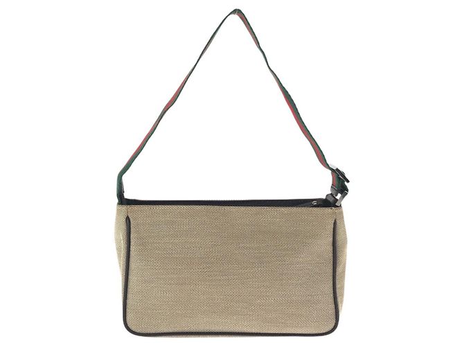 Pochette Accessori in Tela e Pelle Gucci Marrone Beige - vista 2