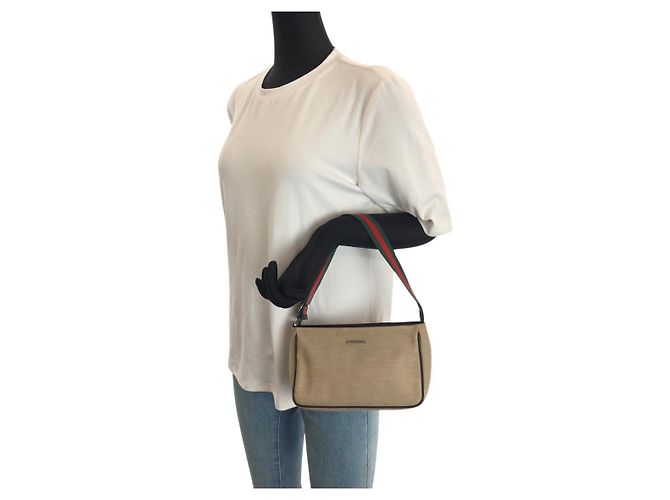 Pochette Accessori in Tela e Pelle Gucci Marrone Beige - vista 5