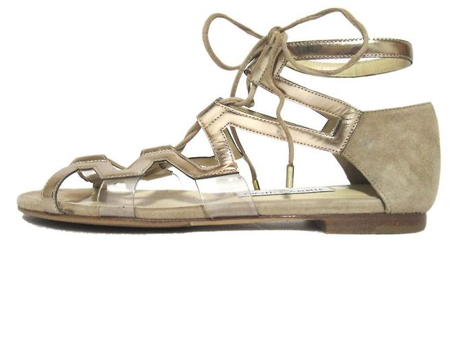 Sandali con lacci in pelle Jimmy Choo Beige D'oro - vista 2