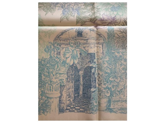 Hermès Le Jardin de Leila Seidentuch 90cm Blau Grün Gelb - Ansicht 4
