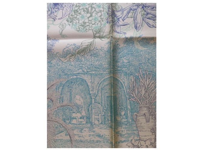 Hermès Le Jardin de Leila Seidentuch 90cm Blau Grün Gelb - Ansicht 5