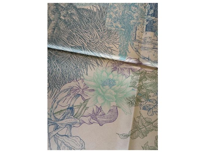 Hermès Le Jardin de Leila Seidentuch 90cm Blau Grün Gelb - Ansicht 7
