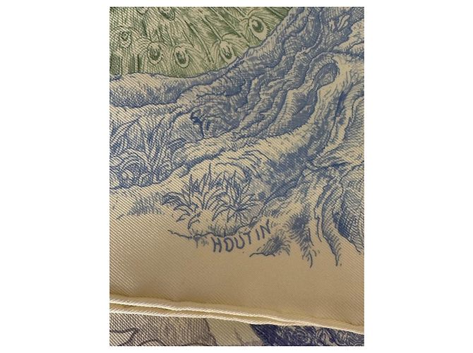 Hermès Le Jardin de Leila Seidentuch 90cm Blau Grün Gelb - Ansicht 8