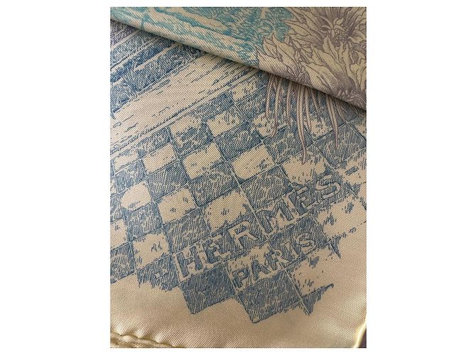 Hermès Le Jardin de Leila Seidentuch 90cm Blau Grün Gelb - Ansicht 9