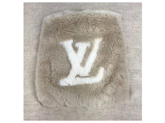 Sciarpa Louis Vuitton in cashmere e pelliccia di visone beige - Ansicht 2