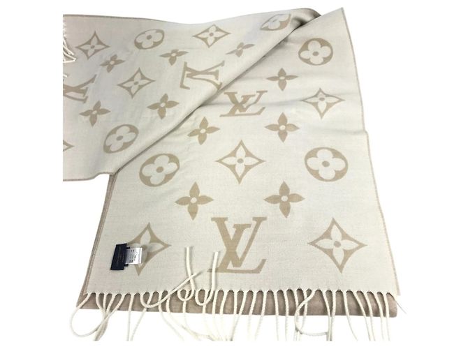 Sciarpa Louis Vuitton in cashmere e pelliccia di visone beige - Ansicht 3