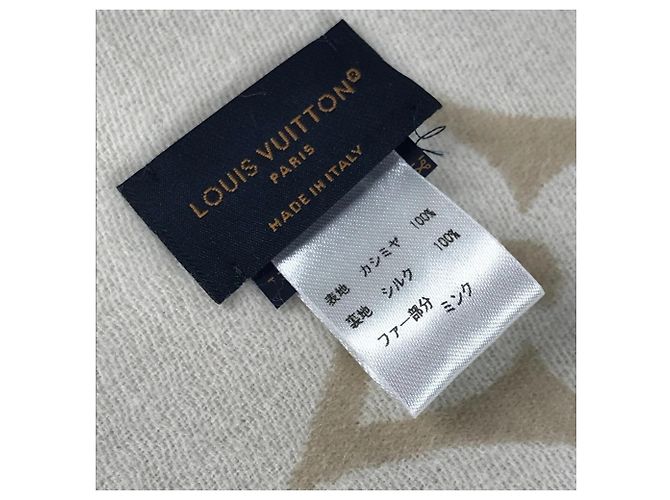 Sciarpa Louis Vuitton in cashmere e pelliccia di visone beige - Ansicht 4
