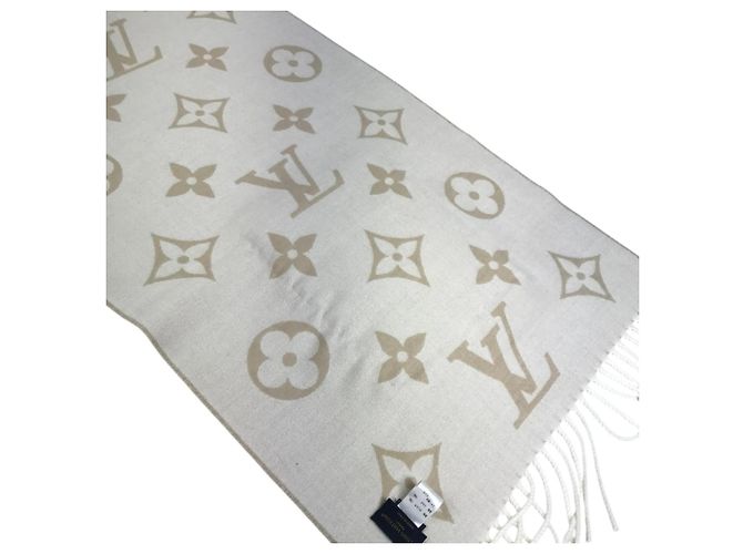 Sciarpa Louis Vuitton in cashmere e pelliccia di visone beige - Ansicht 7