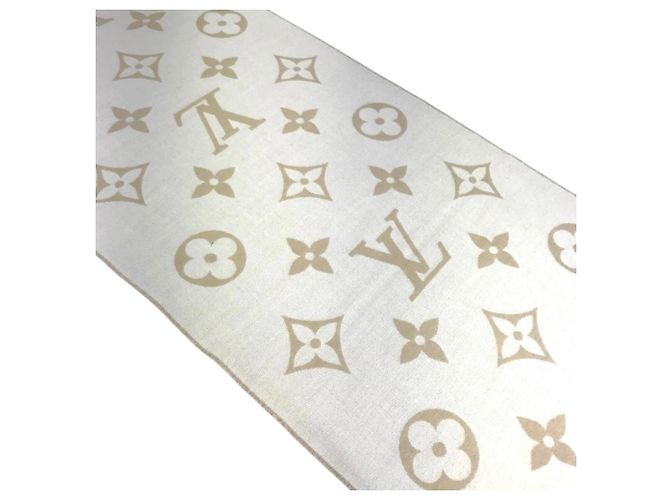 Sciarpa Louis Vuitton in cashmere e pelliccia di visone beige - Ansicht 8