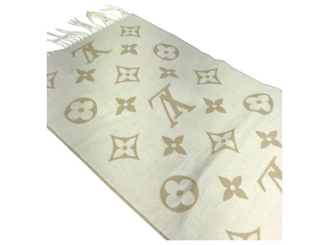 Sciarpa Louis Vuitton in cashmere e pelliccia di visone beige - Ansicht 9