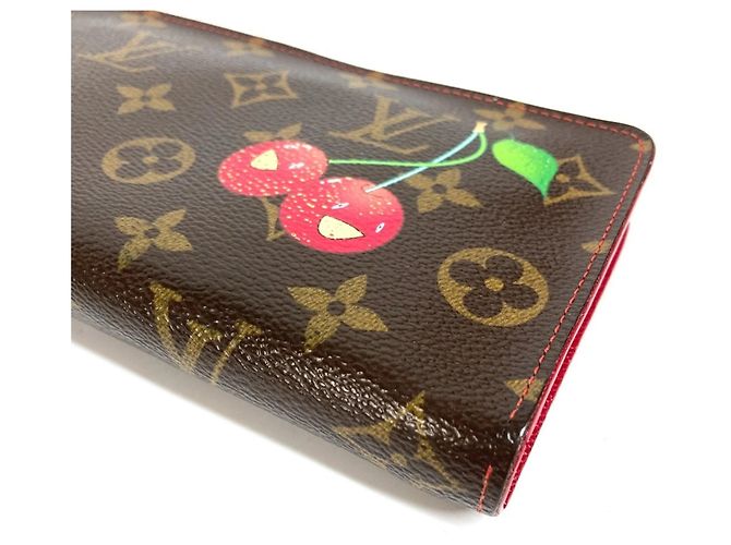 Cartera larga Louis Vuitton Monogram Cherry Blossom Castaño Roja - vista 5