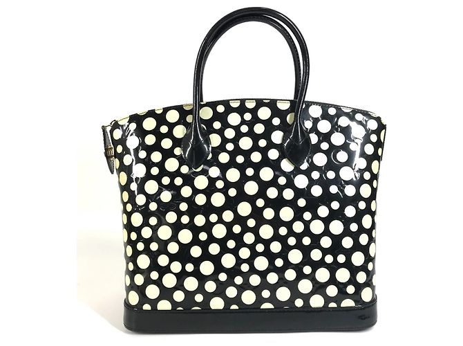 Borsa Louis Vuitton Vernis Dot Infinity Yayoi Kusama Lockit MM Nero Bianco - vista 2
