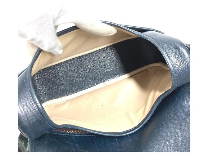 Hermès HERMES Vintage Numea Leder Schultertasche mit Klappe Marineblau - Ansicht 11