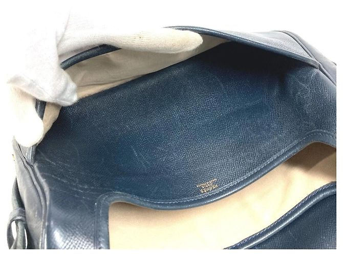 Hermès HERMES Vintage Numea Leder Schultertasche mit Klappe Marineblau - Ansicht 12
