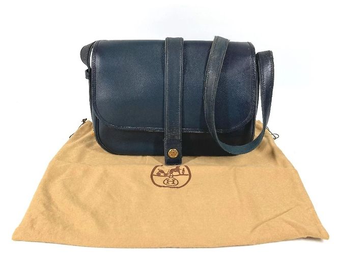 Hermès HERMES Vintage Numea Leder Schultertasche mit Klappe Marineblau - Ansicht 17