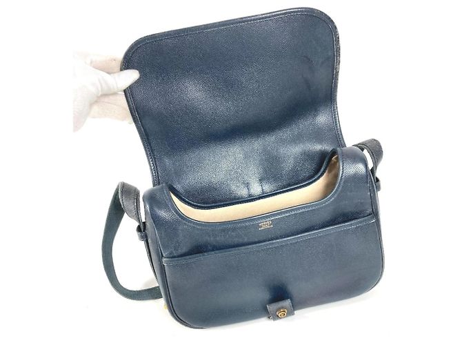 Hermès HERMES Vintage Numea Leder Schultertasche mit Klappe Marineblau - Ansicht 9