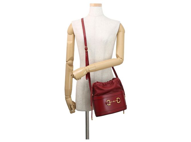 Gucci Horsebit Leder-Bucket-Handtasche Rot - Ansicht 4