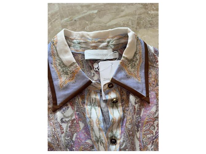 Zimmermann Camisa de lino con estampado paisley Castaño Rosa Azul Beige Púrpura - vista 8