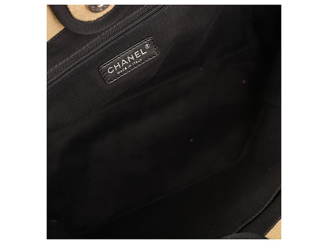 Chanel Deauville Borsa Tote in Tela Nero Beige - vista 4