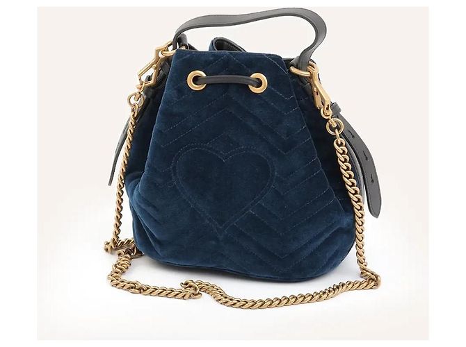 Borsa a secchiello Gucci GG Marmont in velluto blu navy - vista 2
