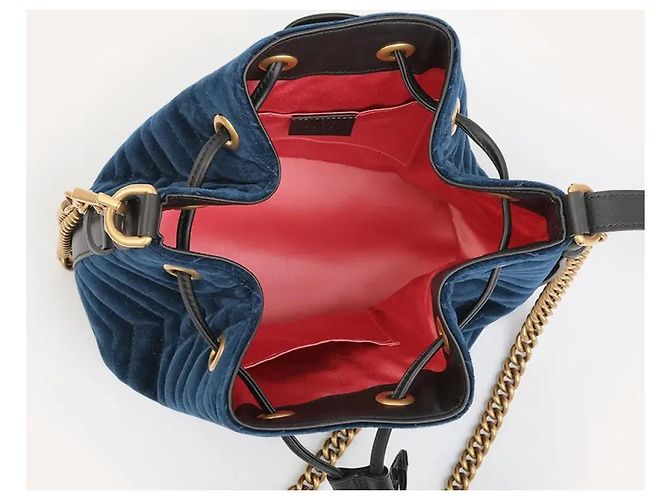 Borsa a secchiello Gucci GG Marmont in velluto blu navy - vista 3