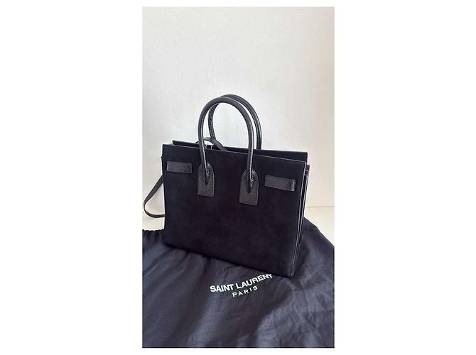 Saint Laurent Sac De Jour Tote Bag scamosciato nero e pelle coccodrillo - vista 2
