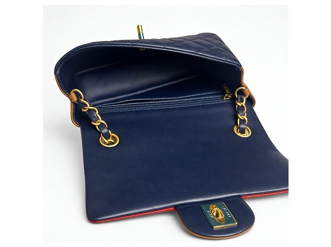 Borsa Chanel Edinburgh Tricolor Mini Classic Flap Rosso Caramello Blu scuro - vista 10