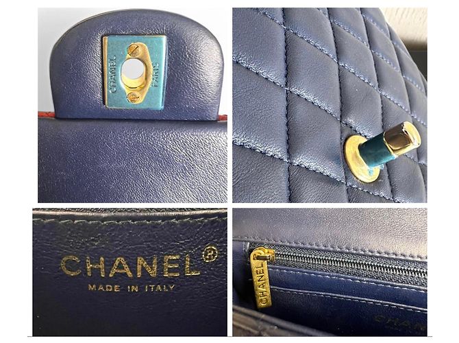 Borsa Chanel Edinburgh Tricolor Mini Classic Flap Rosso Caramello Blu scuro - vista 11