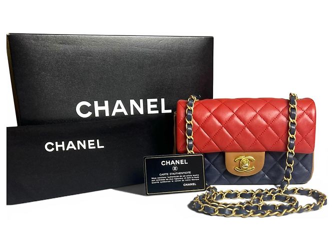 Borsa Chanel Edinburgh Tricolor Mini Classic Flap Rosso Caramello Blu scuro - vista 2