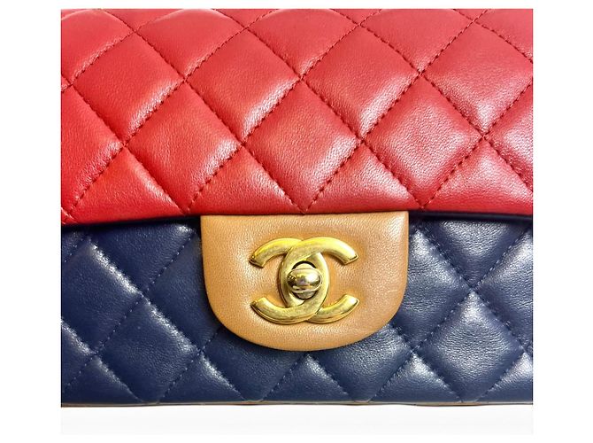 Borsa Chanel Edinburgh Tricolor Mini Classic Flap Rosso Caramello Blu scuro - vista 4