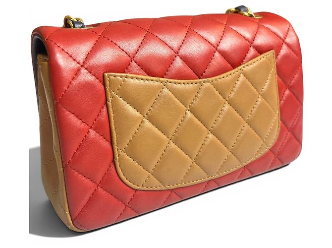 Borsa Chanel Edinburgh Tricolor Mini Classic Flap Rosso Caramello Blu scuro - vista 7