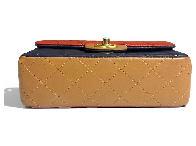 Borsa Chanel Edinburgh Tricolor Mini Classic Flap Rosso Caramello Blu scuro - vista 8