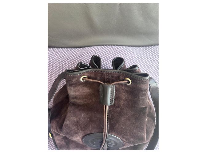 Fendi Borsa a Secchiello in Pelle Velluto a Coste Marrone - vista 2